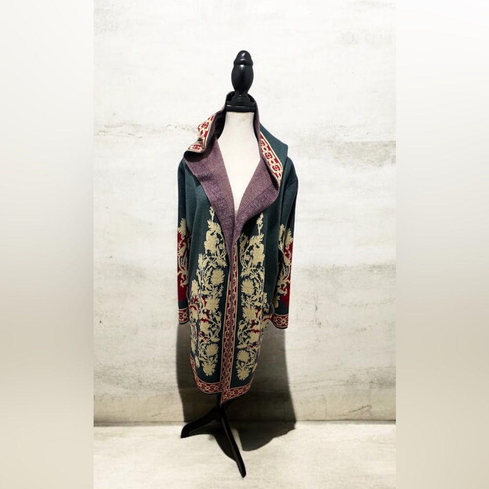 MaxSport Hooded tapestry Knit Cardigan Coat XL NWT | Long Boho Sweater $268